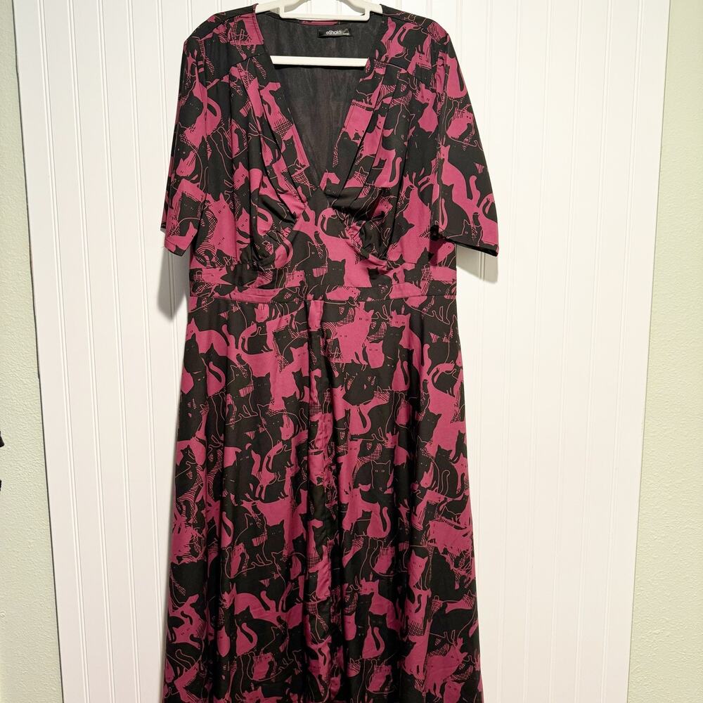 Eshakti Fit Flare Cat Print Dress Purple Black Whimsy Halloween Size XL